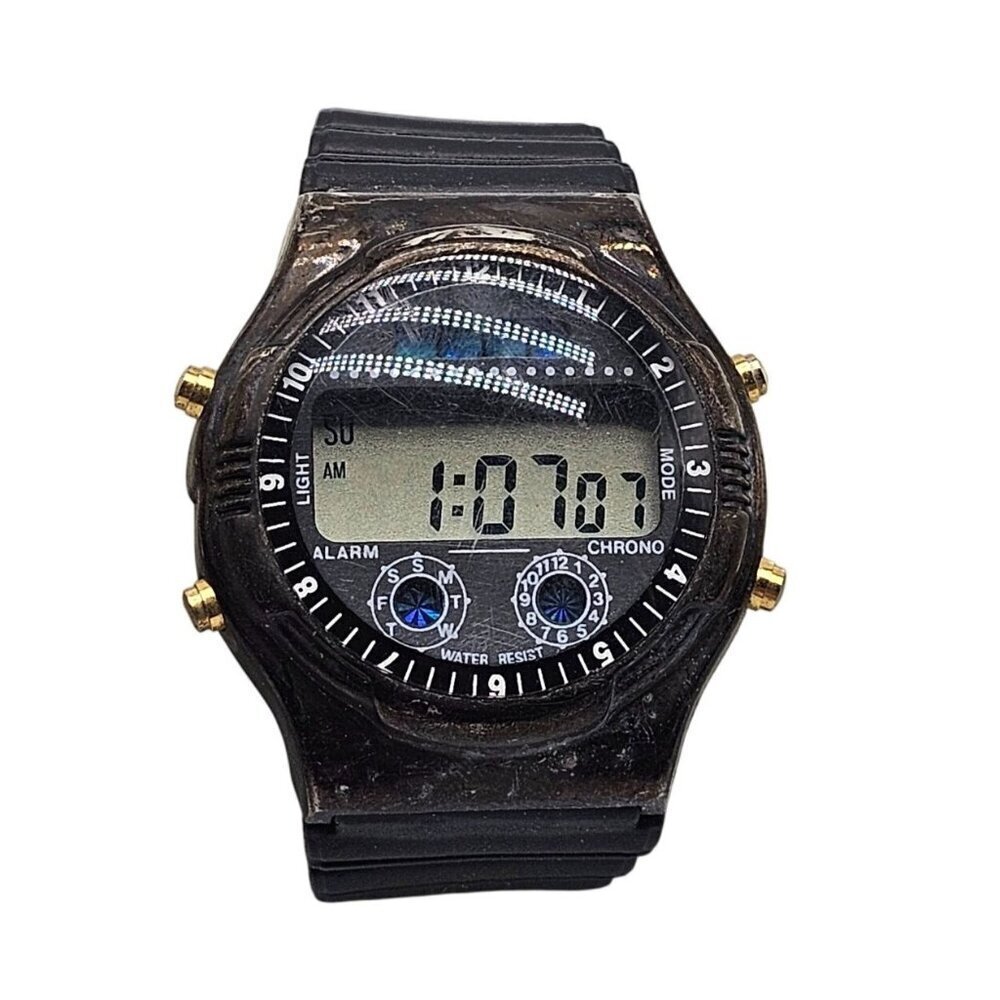Vintage LEB Digital Chronograph Watch With Gold Accents Water Resistant Band